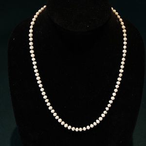 White Cultured Knotted, 5+mm Pearl Necklace
